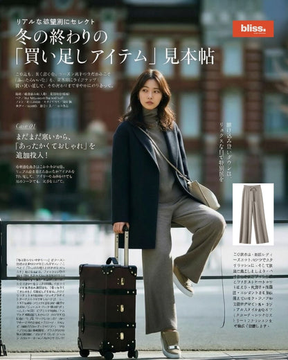 ハイウエスト ウォームニット ワイドレッグ ストレートパンツ