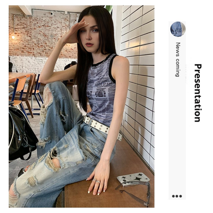 High Waist Loose Wide Leg Ripped Jeans