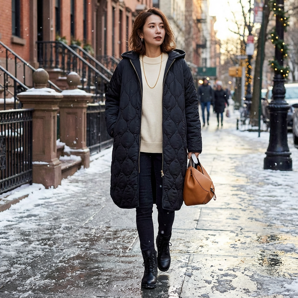 ダイヤモンド柄フード付きコットンジャケット