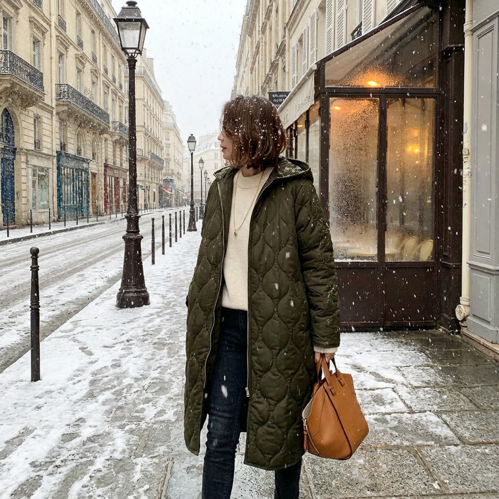 ダイヤモンド柄フード付きコットンジャケット