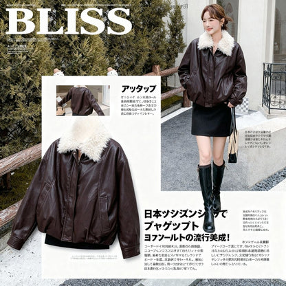 American Vintage Oversized Lapel PU Jacket