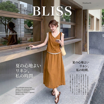 Loose Sleeveless Vest with Ruffled Hem Skirt Three Piece Set