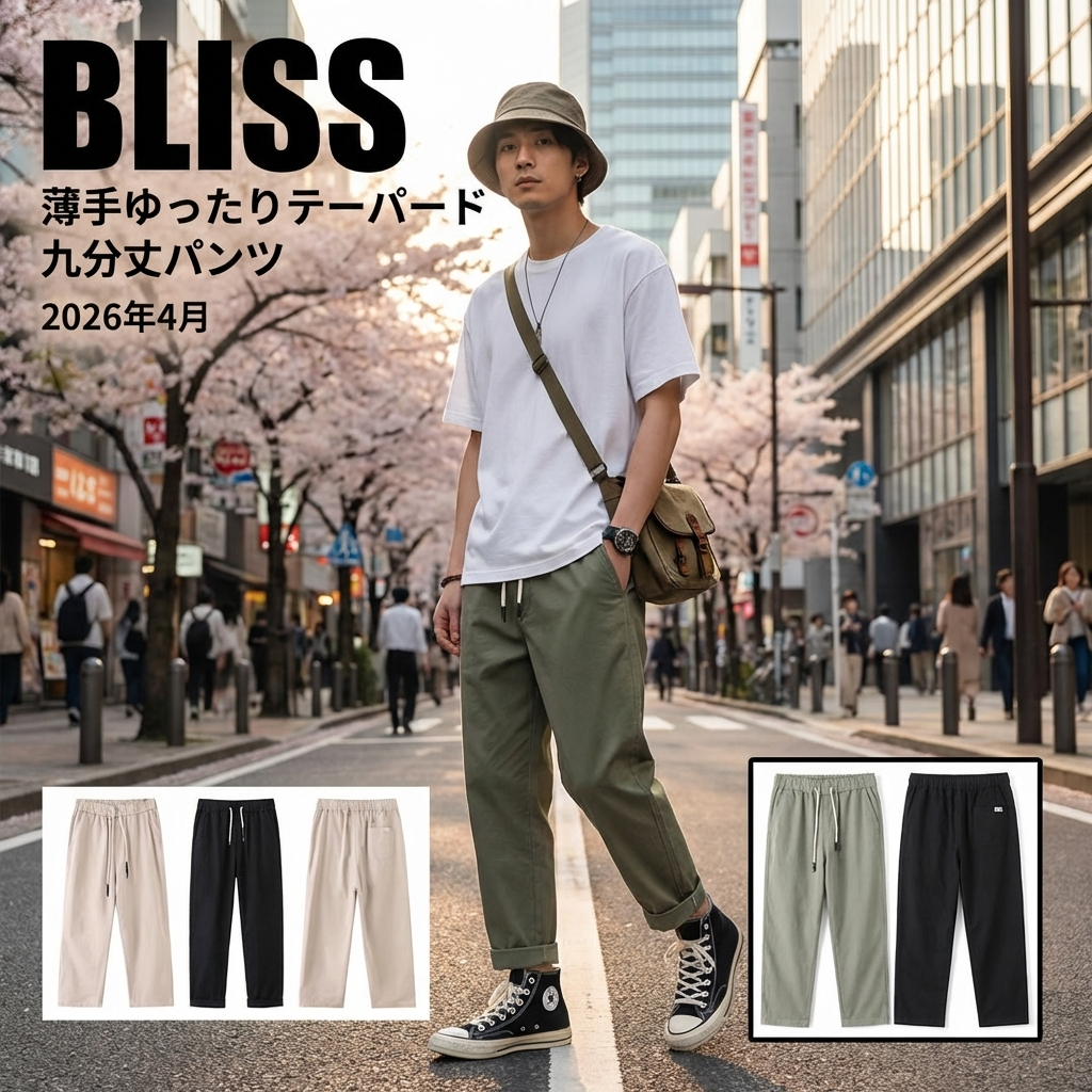薄手ルーズテーパードクロップドパンツ