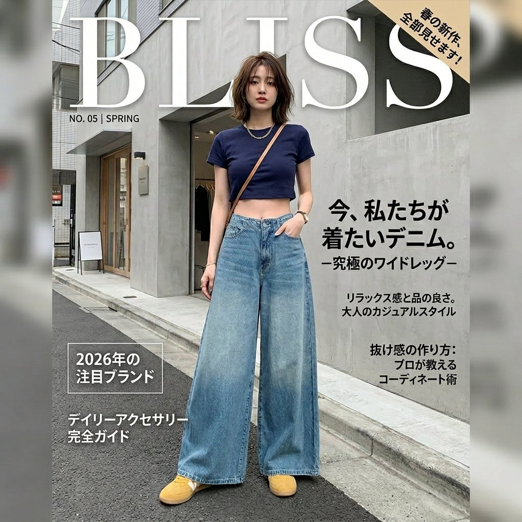 ヴィンテージハイウエストワイドレッグデニムジーンズ   