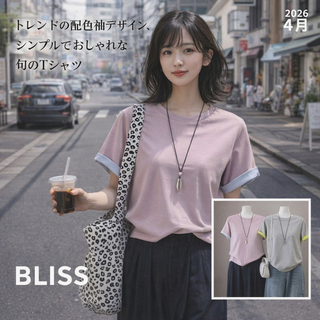 カラーブロッククルーネック半袖Tシャツ