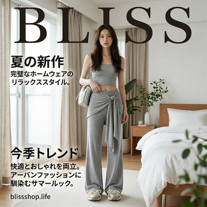 Faux Two Piece Tie Waist Flare Pants