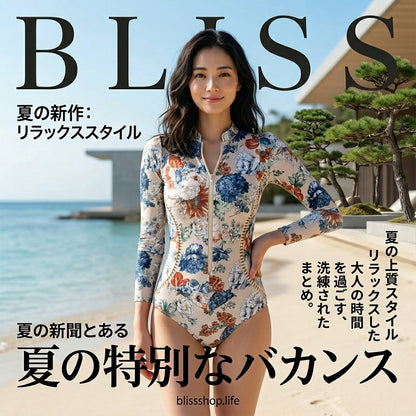 スリムフィット 日焼け対策 長袖ワンピース水着