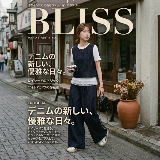 復古牛仔背心T恤闊腿褲三件套裝