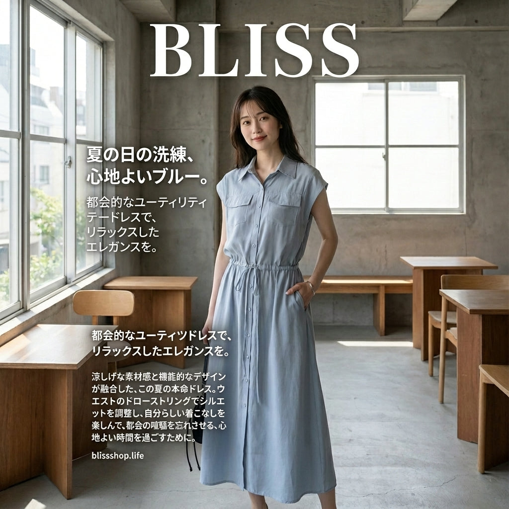 無袖中長休閒翻領連身裙