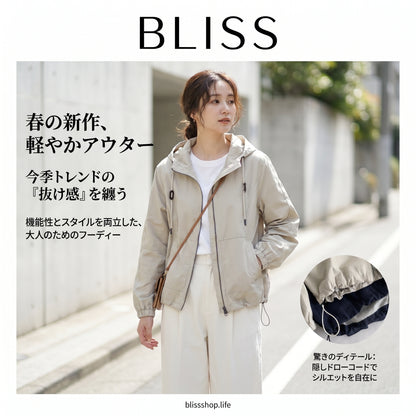レディース レトロスタイル ショート丈 フード付きトレンチコート  