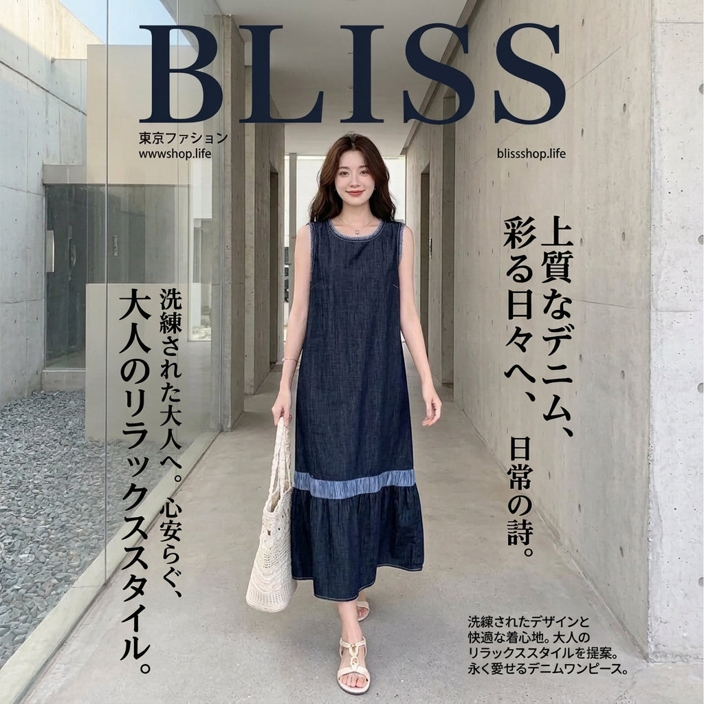 Denim Sleeveless Color Block Patchwork Dress