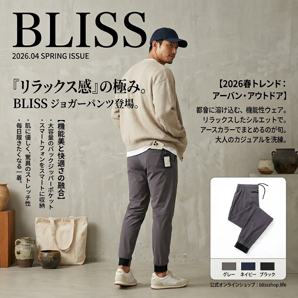 メンズ リラックスフィット 伸縮性ジョガーパンツ