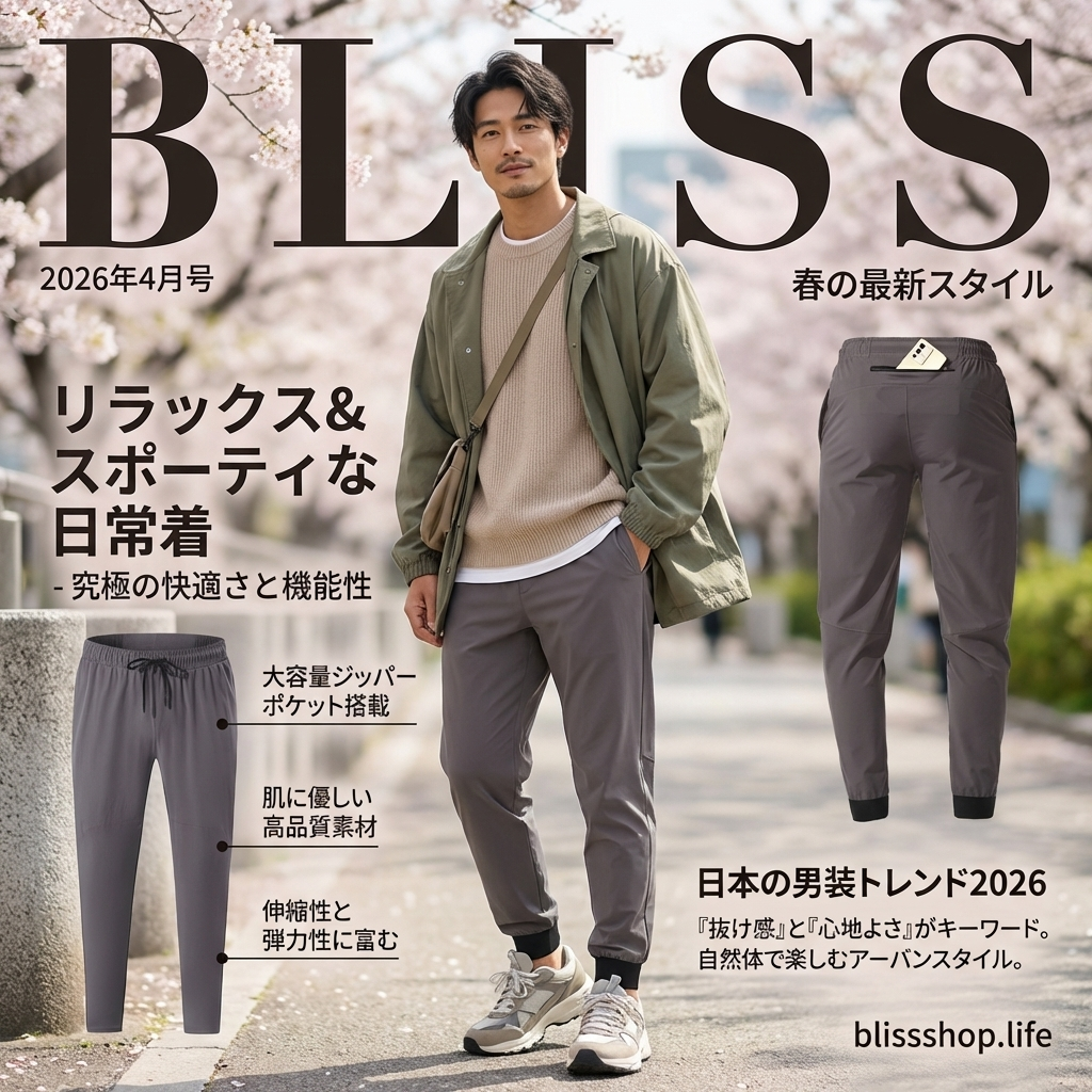 メンズ リラックスフィット 伸縮性ジョガーパンツ