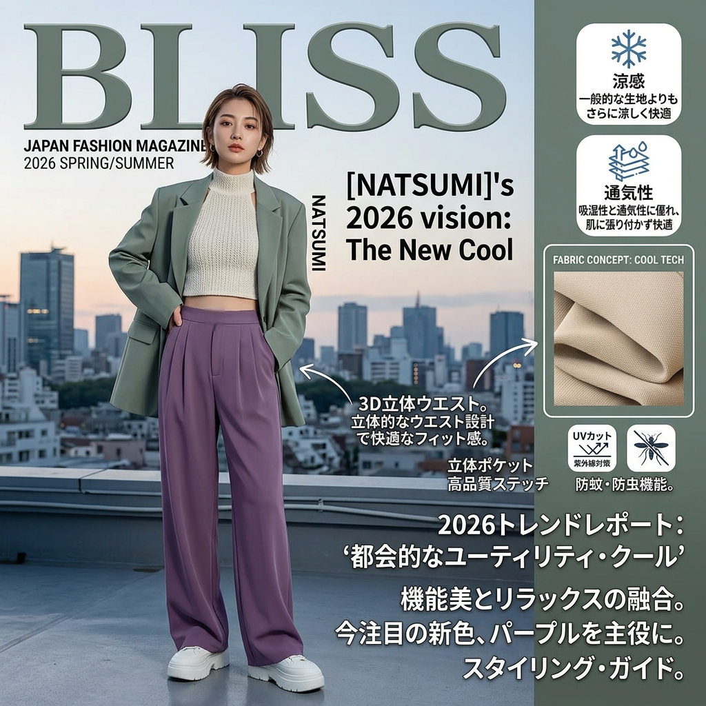 接触冷感軽量ワイドストレートスーツパンツ