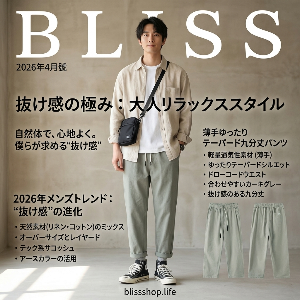 薄手ルーズテーパードクロップドパンツ