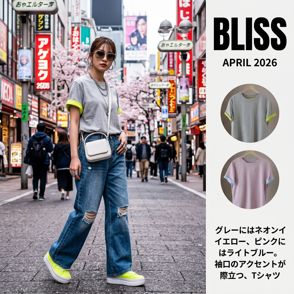 カラーブロッククルーネック半袖Tシャツ
