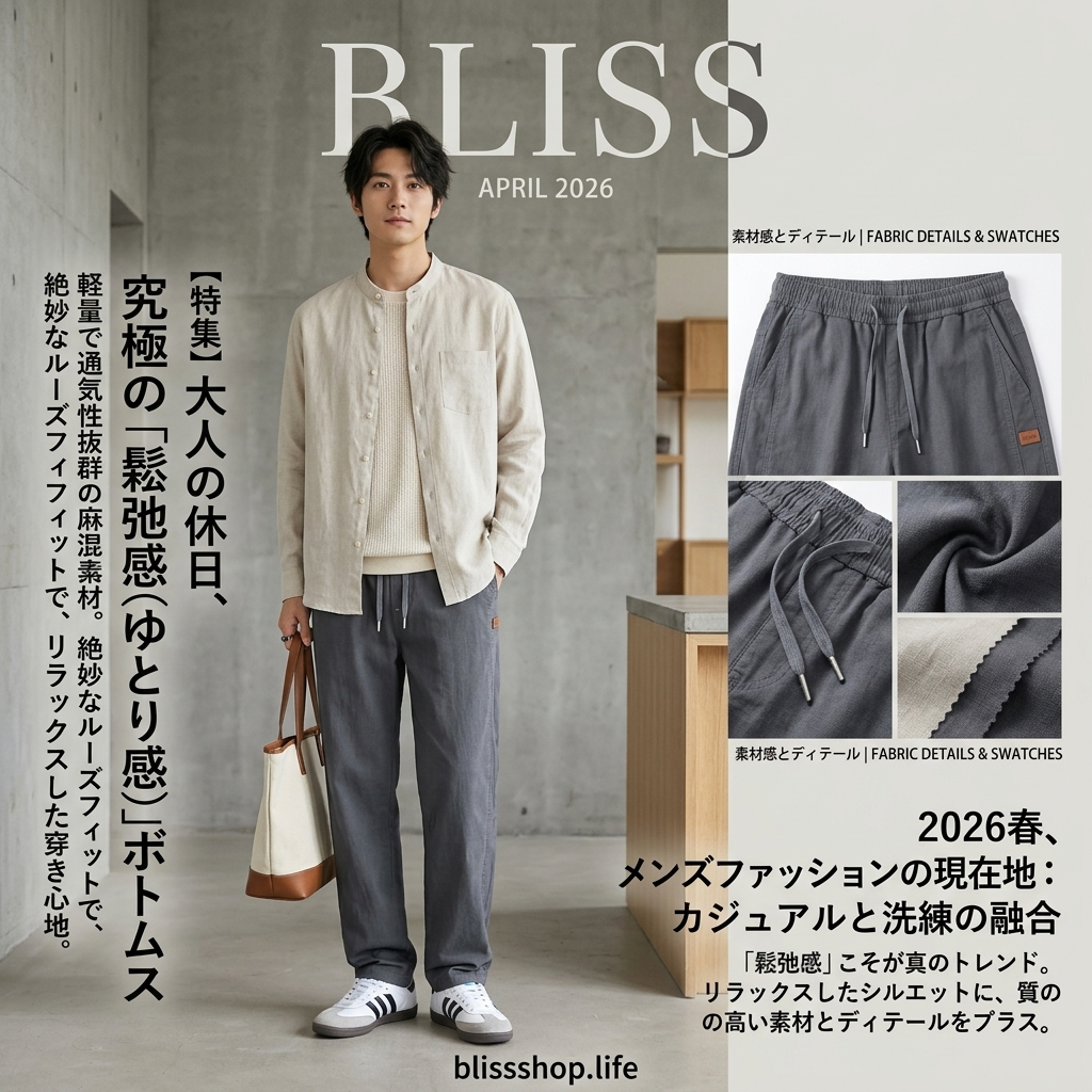 メンズ 夏用 軽量 ルーズフィット ストレートレッグ カジュアルパンツ