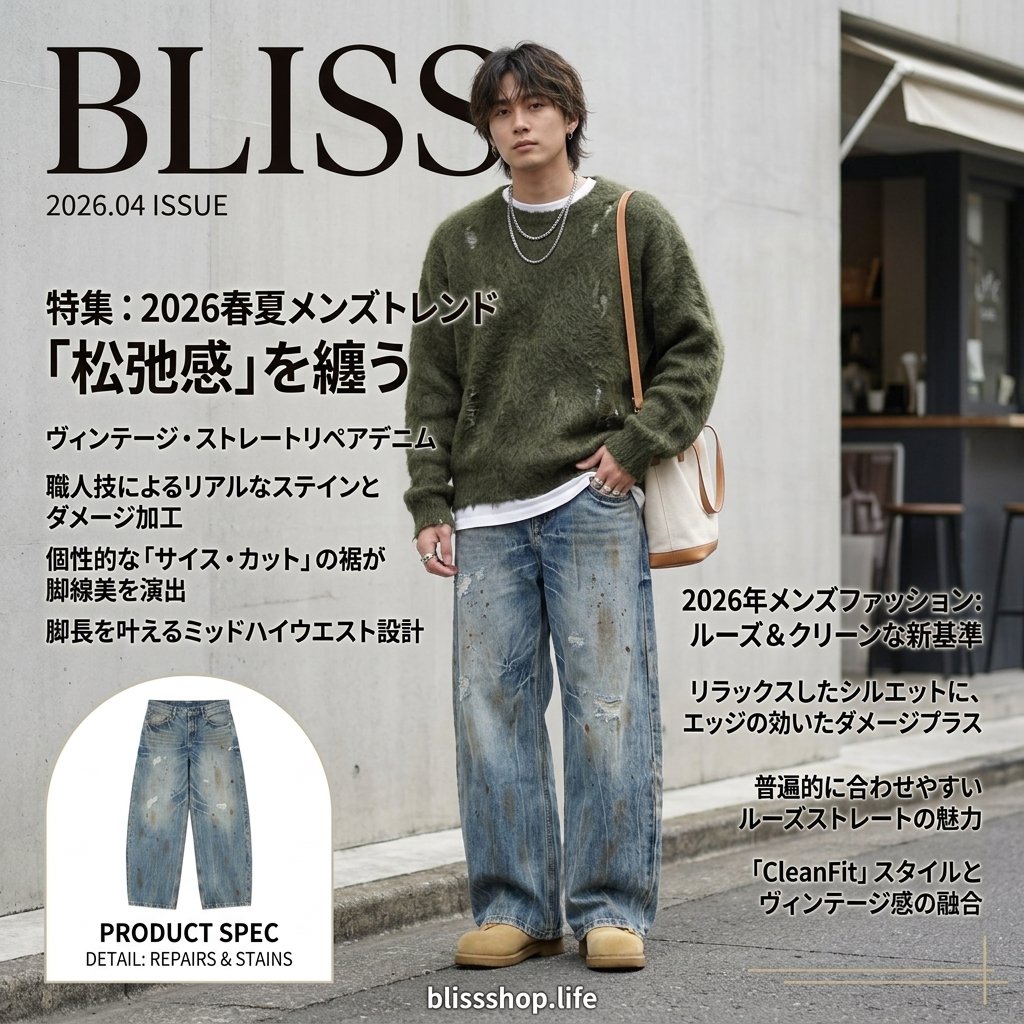 ヴィンテージストレートレッグリップドジーンズ  